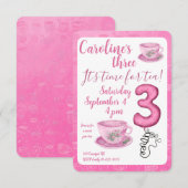 Three It’s Time for Tea 3rd Birthday Invitation Einladung (Vorne/Hinten)
