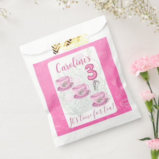 Three It’s Time for Tea 3rd Birthday Invitation Geschenktütchen (Versiegelt)
