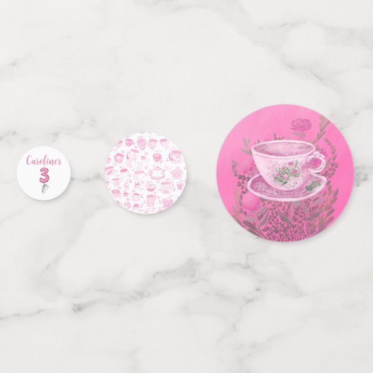 Three It’s Time for Tea 3rd Birthday Invitation Konfetti (Vorderseiten)