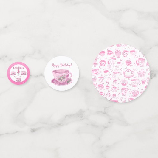 Three It’s Time for Tea 3rd Birthday Invitation Konfetti (Rückseiten)