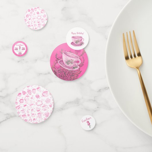 Three It’s Time for Tea 3rd Birthday Invitation Konfetti (Gruppe)