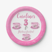 Three It’s Time for Tea 3rd Birthday Invitation Pappteller (Vorderseite)