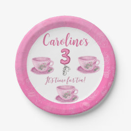 Three It’s Time for Tea 3rd Birthday Invitation Pappteller