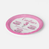 Three It’s Time for Tea 3rd Birthday Invitation Pappteller (Schrägansicht)