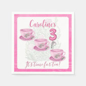 Three It’s Time for Tea 3rd Birthday Invitation Serviette (Vorderseite)