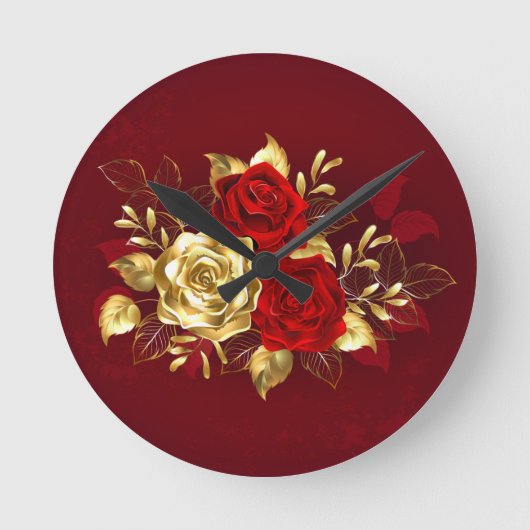 Three Jewelry Roses Runde Wanduhr (Vorderseite)