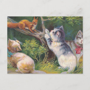 "Three Kittens and a Squirrel" Vintage Postkarte