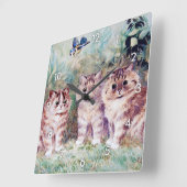 Three Kittens, Louis Wain Quadratische Wanduhr (Winkel)