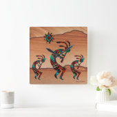 Three Kokopelli Playing Flute Quadratische Wanduhr (Zuhause)