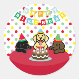 Three Labrador Puppies Cartoon Birthday Runder Aufkleber