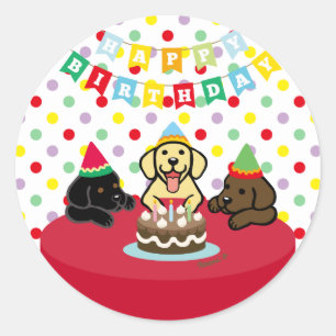 Three Labrador Puppies Cartoon Birthday Runder Aufkleber