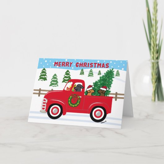 Three Labradors Red Truck Weihnachten (Vorderseite)