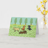 Three Labradors with Spring Flowers Karte (Gelbe Blume)