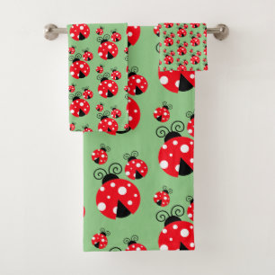 Three Ladybugs Tiled Badhandtuch Set