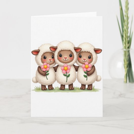 Three Lambs Flower Friend Card Karte (Vorderseite)