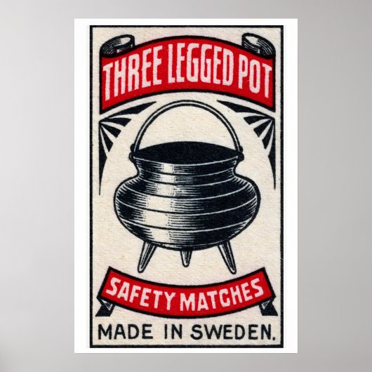 Three-Legged Pot Sweden 1920s-30s Matchbox Label Poster (Vorne)