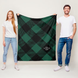 Three Letter Monogram Green Buffalo Karo Fleecedecke