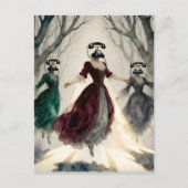 Three levitating women vintage telephone heads postkarte (Vorderseite)