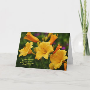 Three Lilies Scripture Card 1 Corinthians 13:13 Karte