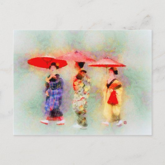 Three Little Geisha Art Postkarte (Vorderseite)