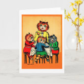 Three Little Kittens and Mother, Louis Wain Karte (Gelbe Blume)