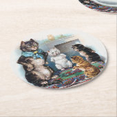 Three Little Kittens and Mother, Louis Wain Runder Pappuntersetzer (Angewinkelt)