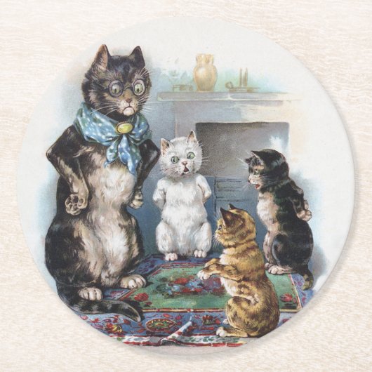 Three Little Kittens and Mother, Louis Wain Runder Pappuntersetzer (Vorderseite)