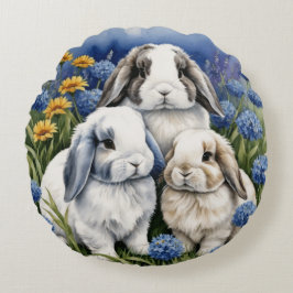 Three Little Lop Bunnies Rundes Kissen