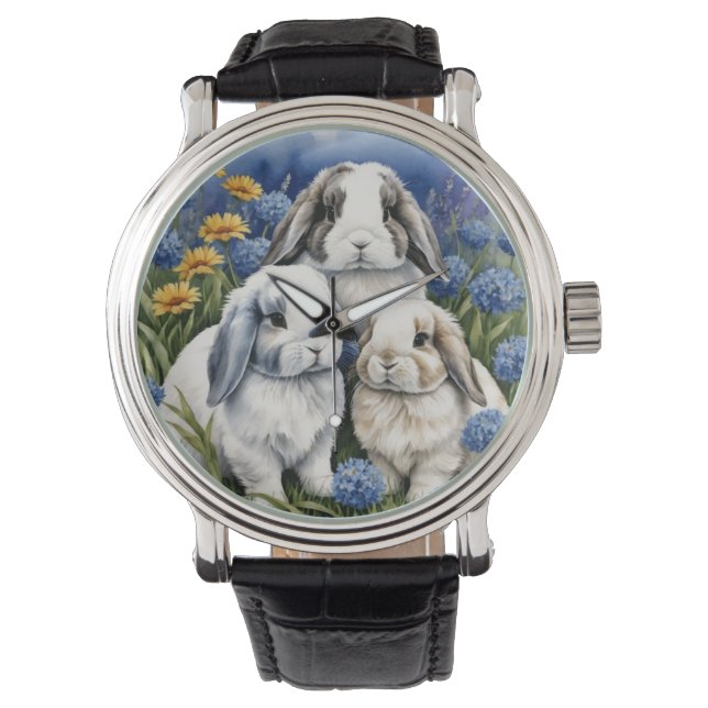 Three Little Lop Bunny Rabbits Armbanduhr (Vorderseite)