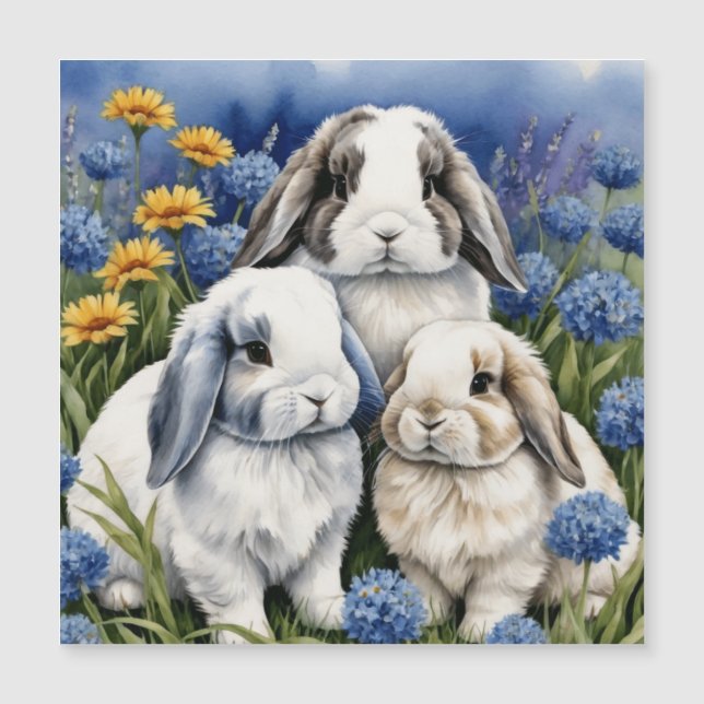 Three Little Lop Bunny Rabbits Magnetkarte (Vorderseite)