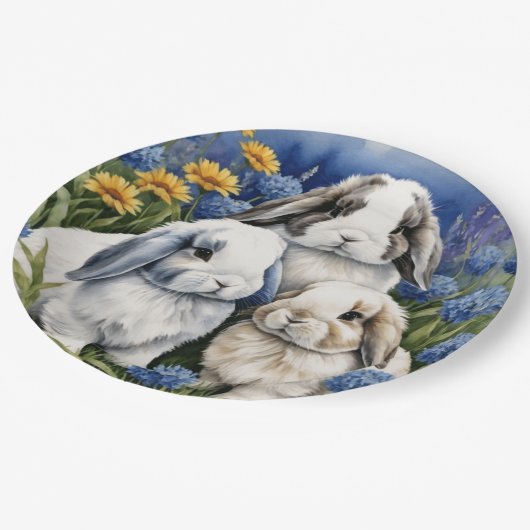 Three Little Lop Bunny Rabbits Pappteller (Schrägansicht)