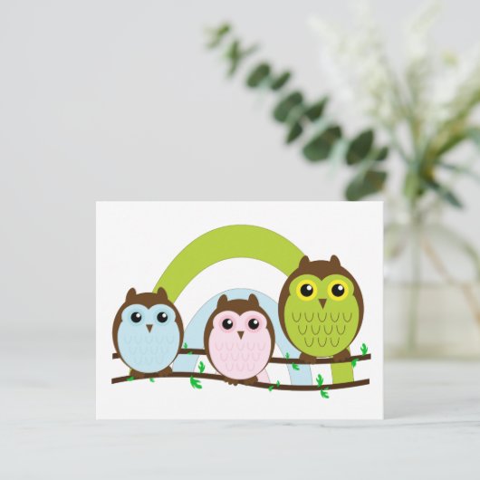 Three Little Owls Postkarte (Stehend Vorderseite)