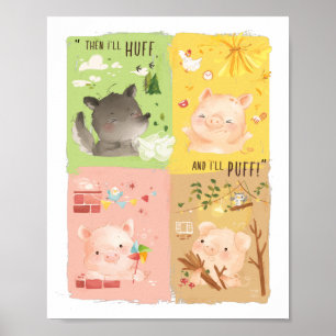Three Little Pigs & Big Bad Wolf Poster