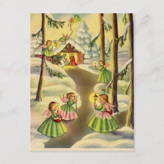 Three Little Vintage Christmas Angels Feiertagspostkarte (Vorderseite)
