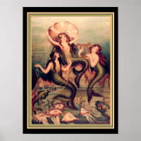 "Three Mermaids" Vintager Deko Chiostri Print