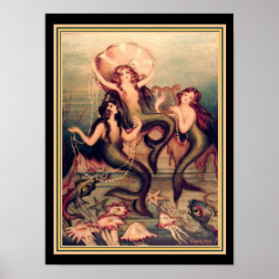 "Three Mermaids" Vintager Deko Chiostri Print