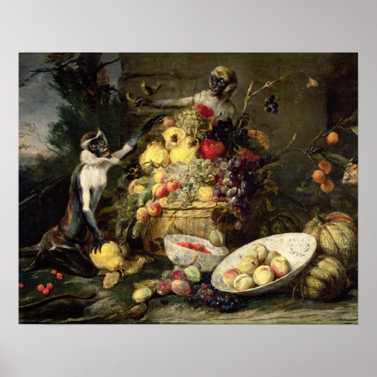 Three Monkeys Stealing Fruit Poster (Vorne)