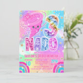 Three Nado Rainbow Glitter 3rd Birthday Party  Einladung (Stehend Vorderseite)