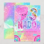 Three Nado Rainbow Glitter 3rd Birthday Party  Einladung (Vorne/Hinten)