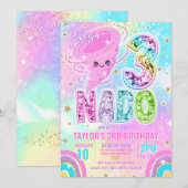 Three Nado Rainbow Glitter 3rd Birthday Party Einladung (Vorne/Hinten)
