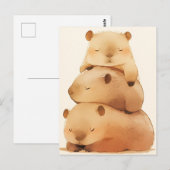 Three Napping Capybara Stack Minimalist Animal Postkarte (Vorne/Hinten)