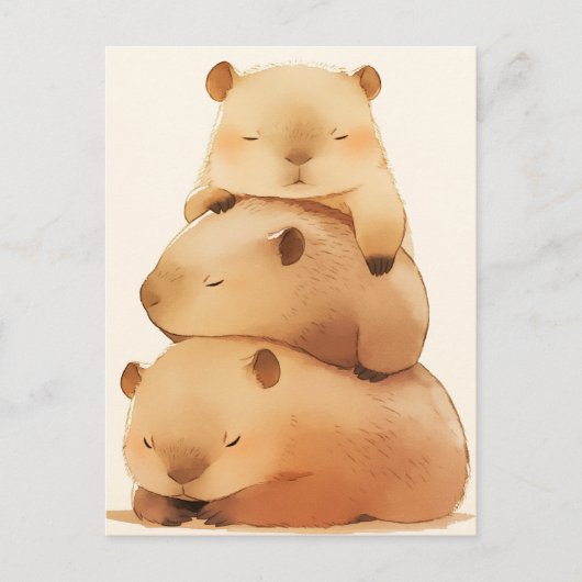 Three Napping Capybara Stack Minimalist Animal Postkarte (Vorderseite)