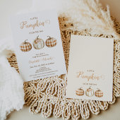 Three Orange Plaid Little Pumpkin Baby Shower  Einladung