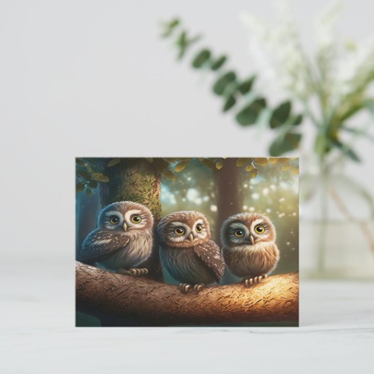 Three Owls Postkarte (Stehend Vorderseite)