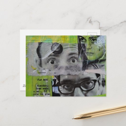 Three Pairs of Eyes Looking Mixed Media Collage Postkarte (Vorderseite/Rückseite Beispiel)