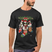 Three Papillon Sock Christmas Weihnachtsmannmütze T-Shirt (Vorderseite)