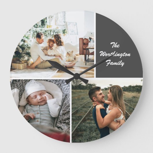 Three Photo Collage Custom Große Wanduhr (Vorderseite)