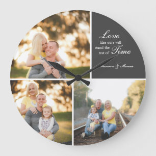 Three Photo Collage Wedding Custom Large Clock Große Wanduhr