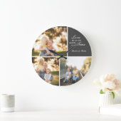 Three Photo Collage Wedding Custom Large Clock Große Wanduhr (Zuhause)
