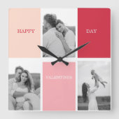 Three Photos | Happy Valentines Day Quadratische Wanduhr (Vorderseite)